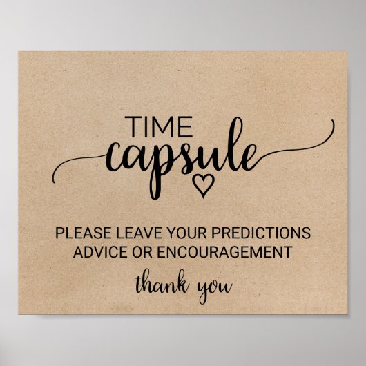 シンプルな偽のクラフト紙のカリグラフィー タイムカプセル サイン (正面)
