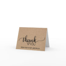 シンプルな偽クラフト紙のウェディングシャワーのお礼カード