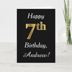 シンプルな偽金 7歳の誕生日 + オーダーメイド名前カード カード