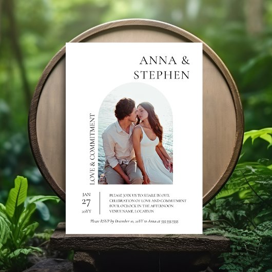 シンプルな優雅さの写真誓約式 招待状
