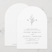 シンプルな優雅さの植物モノグラム ラスティックウェディング 招待状 (正面/裏面)