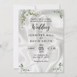 シンプルな写真とサテンの背景が付いた結婚式の招待状 セーブザデート