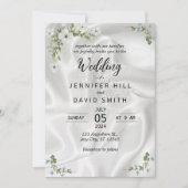 シンプルな写真とサテン背景の結婚式招待状 セーブザデート (正面)