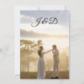 シンプルな写真とサテン背景の結婚式招待状 セーブザデート (裏面)