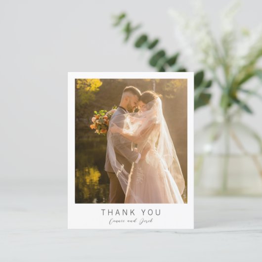 シンプルな写真のモダンな予算結婚式サンクスカード (スタンド正面)
