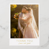 シンプルな写真のモダンな結婚式の箔押しのお礼カード 箔招待状 (正面)