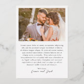 シンプルな写真のモダンな結婚式の箔押しのお礼カード 箔招待状 (裏面)