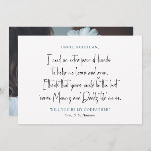 シンプルな写真の名付け親提案 招待状 (正面/裏面)