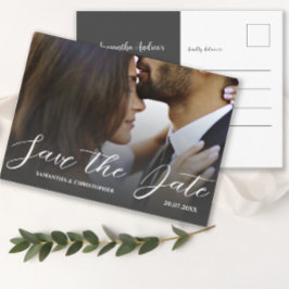 シンプルな写真の白黒の結婚式Save the Date  ポストカード