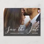 シンプルな写真の白黒の結婚式Save the Date ポストカード (正面)