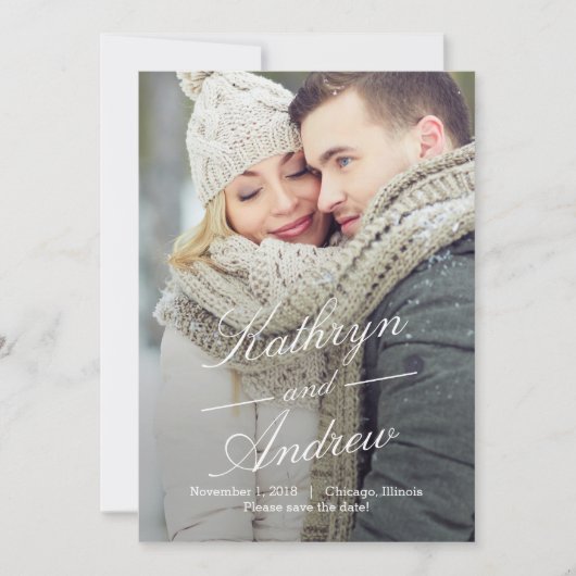 シンプルな写真の結婚式お知らせカード セーブザデート (正面)