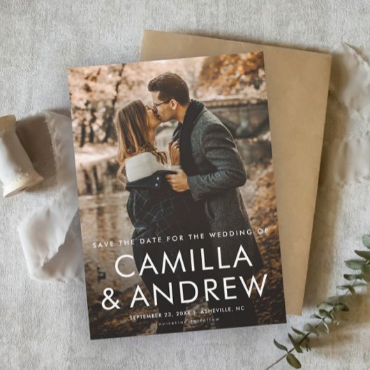 シンプルな写真の結婚式セーブザデートマグネット