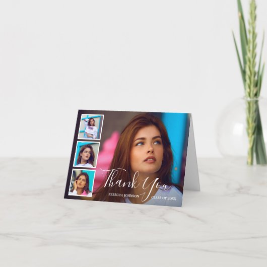 シンプルな写真コラージュ 現代の卒業 サンキューカード (正面)
