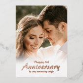 シンプルな写真付き結婚記念日ホイルカード 箔招待状 (正面)