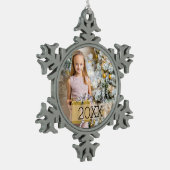 シンプルな写真年 スノーフレークピューターオーナメント (左)