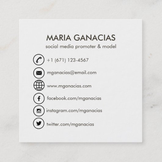 シンプルな写真社会的な媒体の名刺 スクエア名刺 (裏面)