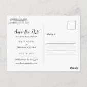 シンプルな写真 エレガントなスクリプトの結婚式の延期日通知 ポストカード (裏面)
