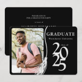 シンプルな写真 ブラック＆ホワイト 卒業パーティー 招待状 (正面/裏面)