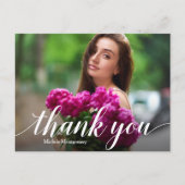 シンプルな写真 卒業 白いスクリプトの感謝 ポストカード (正面)
