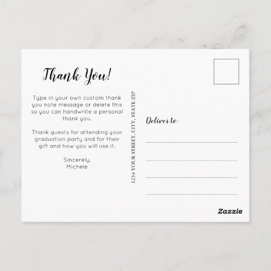 シンプルな写真 卒業 白いスクリプト ありがとう ポストカード (裏面)