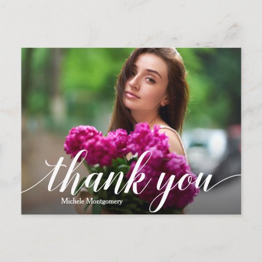 シンプルな写真 卒業 白いスクリプト ありがとう ポストカード (正面)