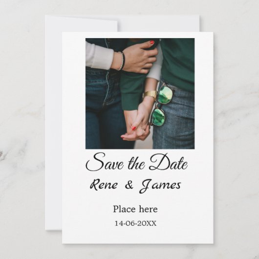 シンプルな写真 白 黒 クラシック エレガント 保存 招待状 (正面)