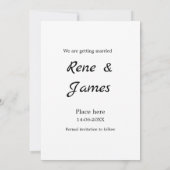 シンプルな写真 白 黒 クラシック エレガント 保存 招待状 (裏面)