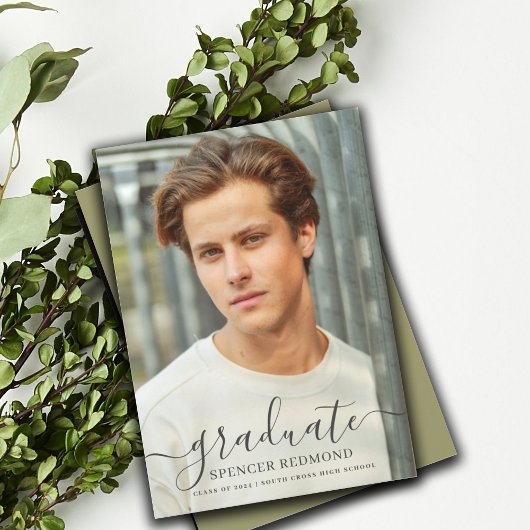 シンプルな写真 高校卒業のお知らせ 招待状