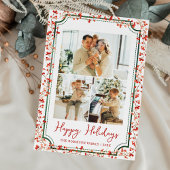 シンプルな冬の実り ハッピーホリデー3 フォト シーズンカード