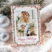 シンプルな冬の実り ハッピーホリデー3 フォト シーズンカード