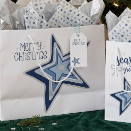 シンプルな冬の憂鬱 メリークリスマス 星 ラージペーパーバッグ