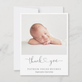 シンプルな出産報告カード、ハートの感謝 招待状