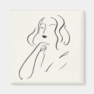 シンプルな勉強-女性のスケッチ マグネット