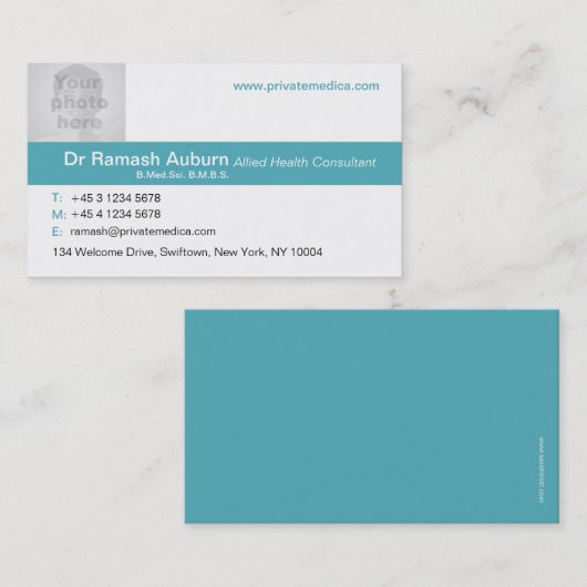 シンプルな医学のティール（緑がかった色）か白い写真の名刺 名刺 (正面/裏面)