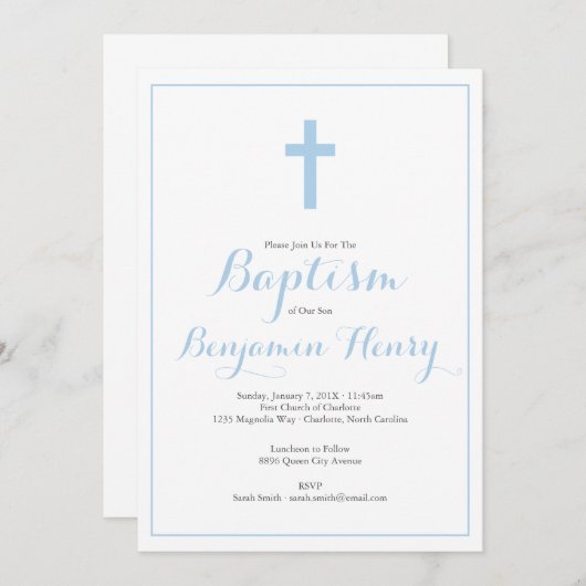 シンプルな十字の警官の洗礼の招待状 招待状 (正面/裏面)