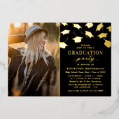 シンプルな卒業式 ブラック ゴールドホイル招待状 箔招待状 (正面)