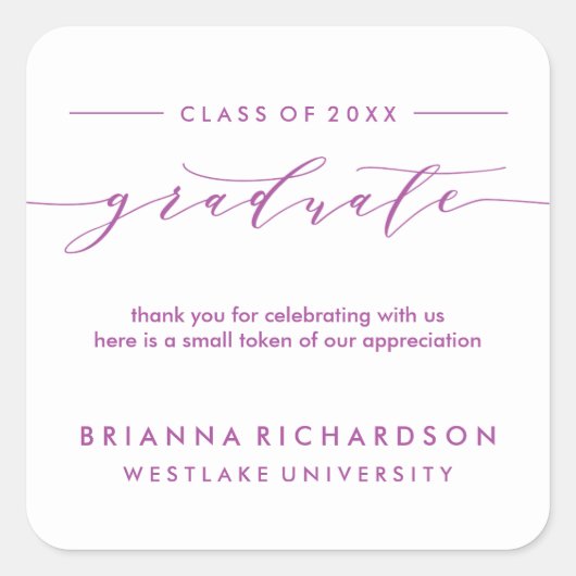 シンプルな卒業書道 | サンクスステッカー スクエアシール (正面)