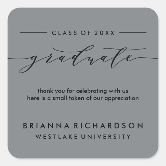 シンプルな卒業生の筆文字 | サンクスステッカー スクエアシール (正面)