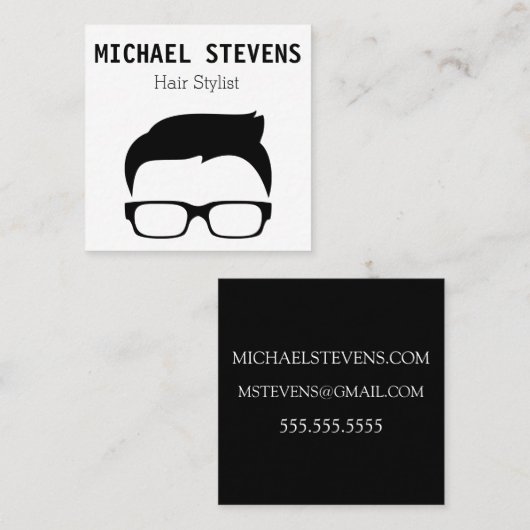 シンプルな及び洗練されたメンズ美容師 スクエア名刺 (正面/裏面)