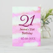 シンプルな名前と日付のピンクグリーンパステル21歳の誕生日グッズ 招待状 (スタンド正面)