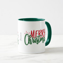 シンプルな名前入りメリークリスマス 赤と緑 マグカップ