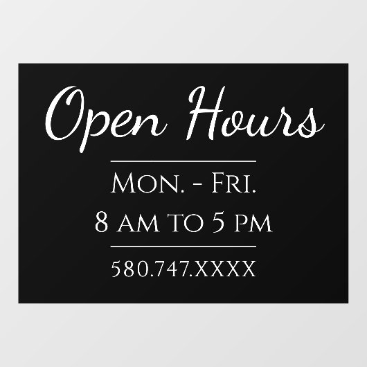 シンプルな営業時間と電話番号 ウィンドウサイン (シート)