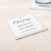 シンプルな四角いグレーとホワイトのデザイン スクエアペーパーコースター (アングル)