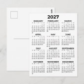 シンプルな基本の黒と白の2027年カレンダー ミニマル ポストカード (正面/裏面)
