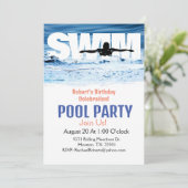 シンプルな大人向けスイムパーティー誕生日プールパーティー招待状 招待状 (スタンド正面)