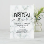 シンプルな大理石スクリプト エレガント ブライダルシャワー 招待状 (スタンド正面)