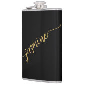 シンプルな女の子のブラックゴールドモノグラム名前スクリプト フラスク (左)