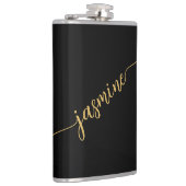 シンプルな女の子のブラックゴールドモノグラム名前スクリプト フラスク (右)