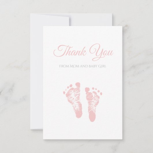 シンプルな女の子のベビーシャワーはピンクの足跡感謝していしています サンキューカード (正面)