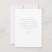 シンプルな女の子のベビーシャワーはピンクの足跡感謝していしています サンキューカード (裏面)